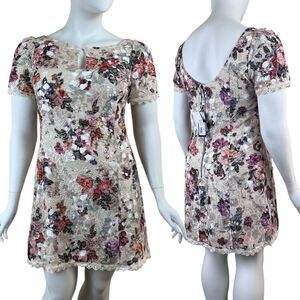 Marchesa Notte Women Size 14 Crochet Floral Lace Sheath Mini NEW Dress Party